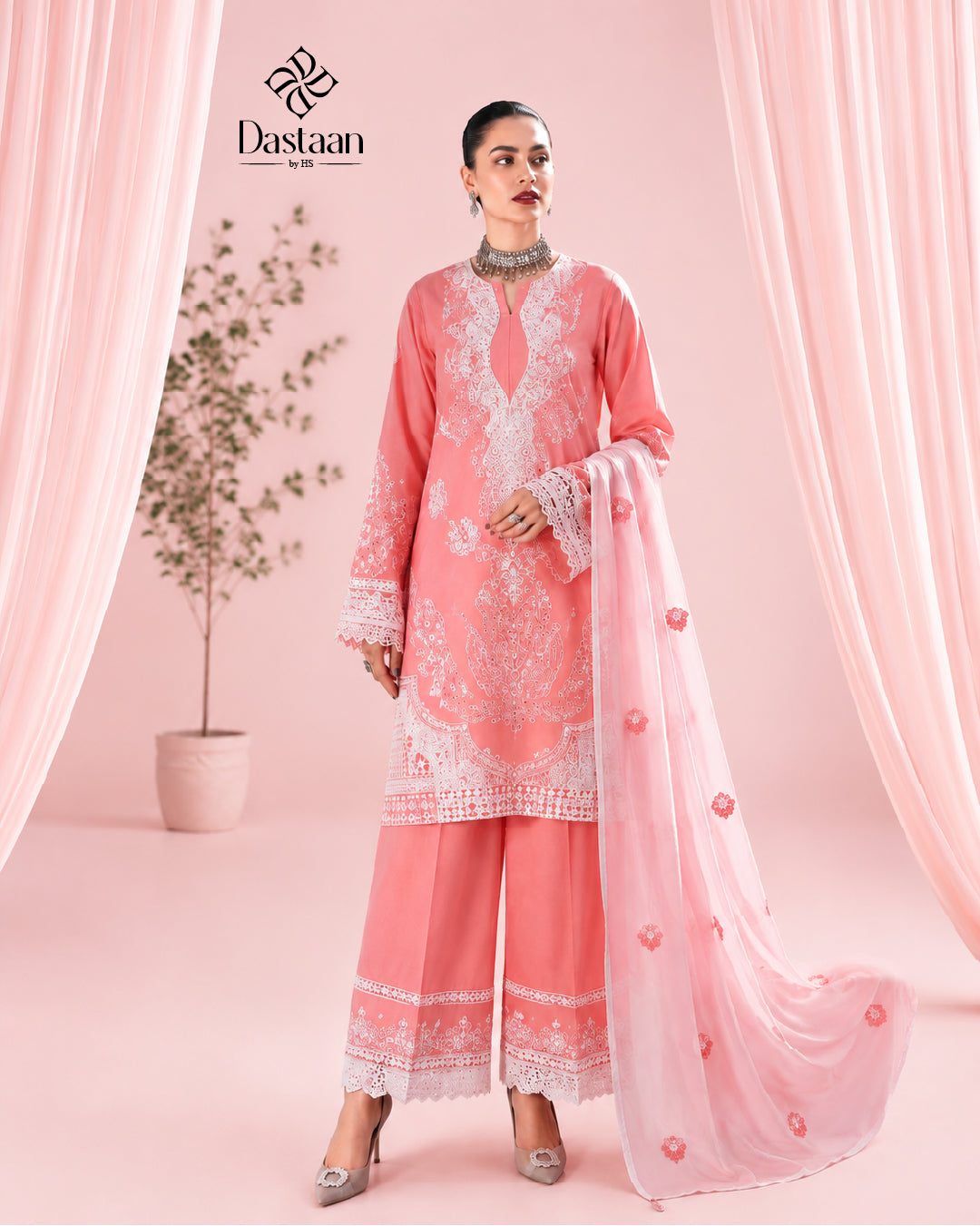 CRIMSON chikankari lawn luxury3pc✓
