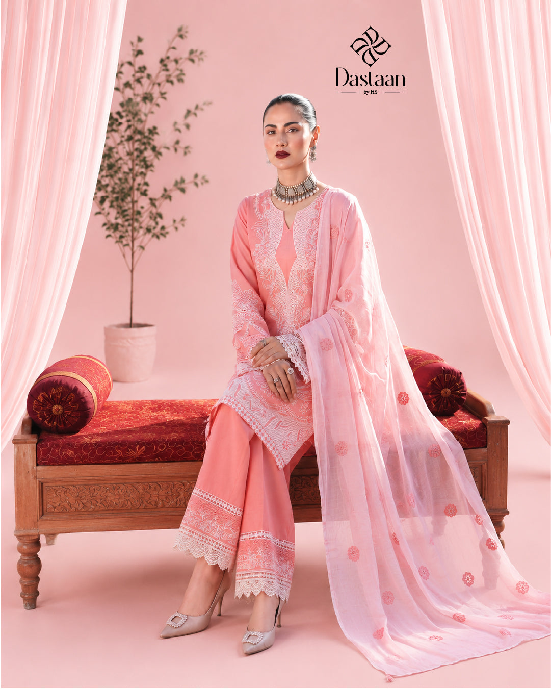 CRIMSON chikankari lawn luxury3pc✓