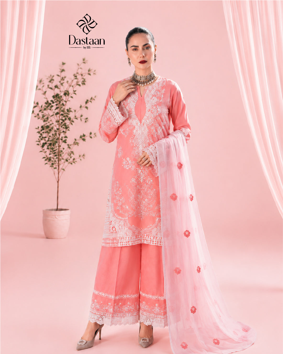 CRIMSON chikankari lawn luxury3pc✓