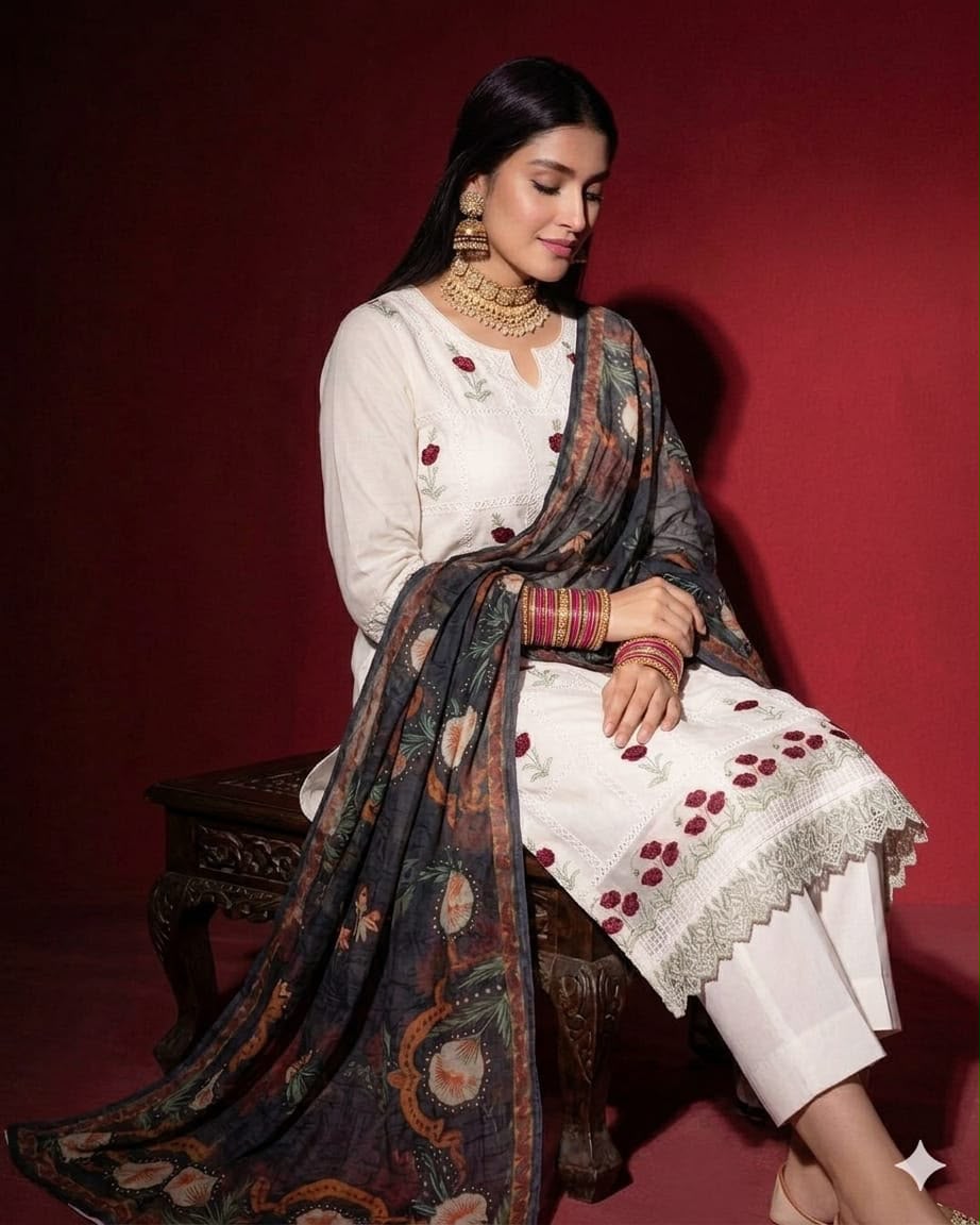 LAAM chikankari embroidered lawn unstitced 3pc✓
