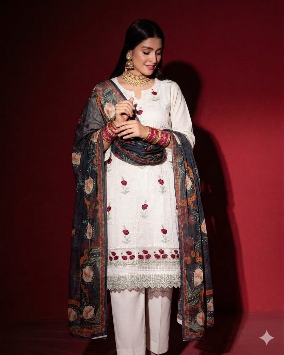 LAAM chikankari embroidered lawn unstitced 3pc✓