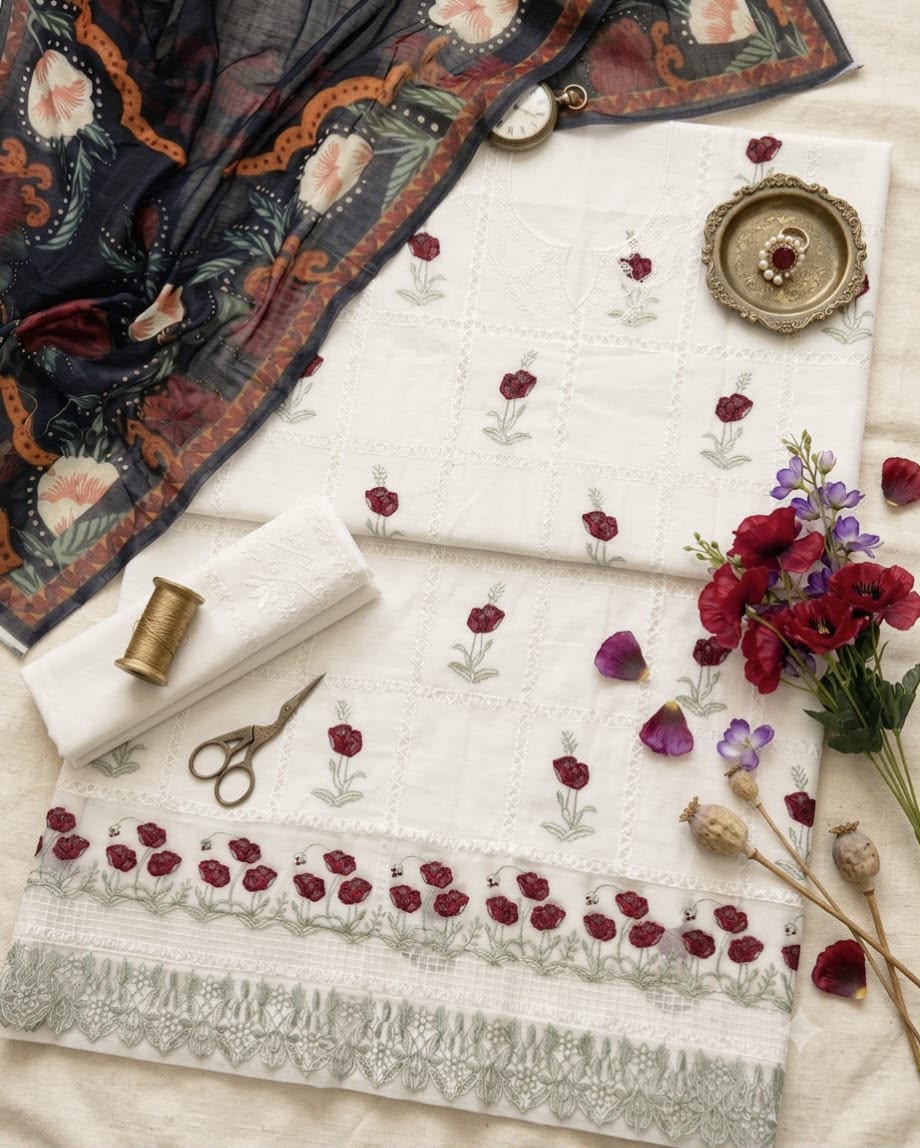 LAAM chikankari embroidered lawn unstitced 3pc✓