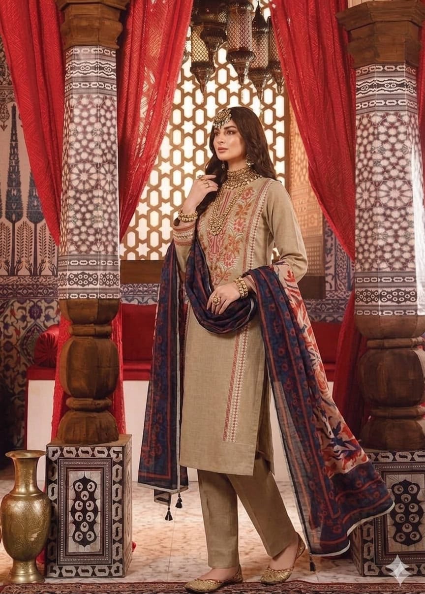 KHAADI lawn embroidered hit code unstitced 3pc✓