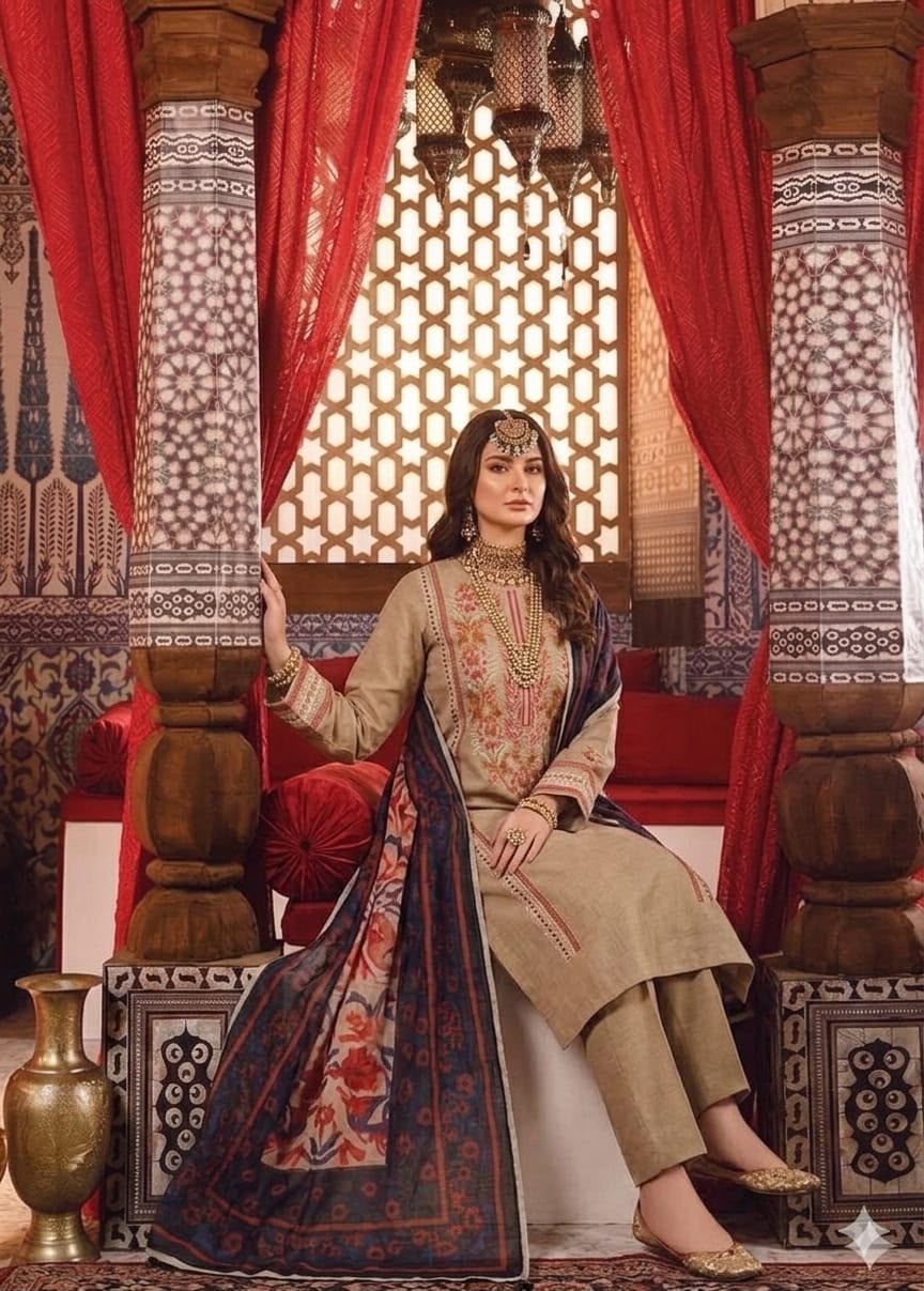 KHAADI lawn embroidered hit code unstitced 3pc✓