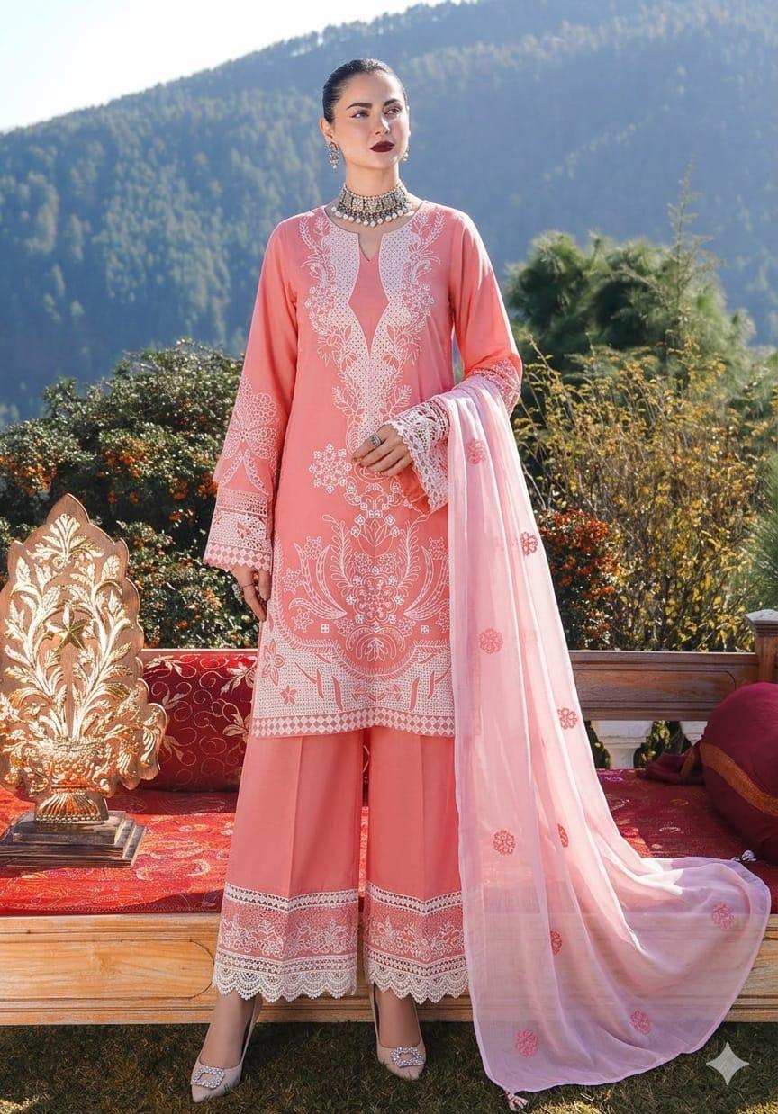 CRIMSON chikankari lawn luxury3pc✓
