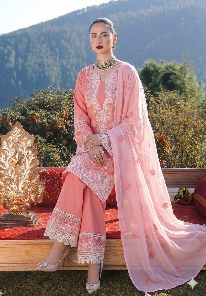 CRIMSON chikankari lawn luxury3pc✓
