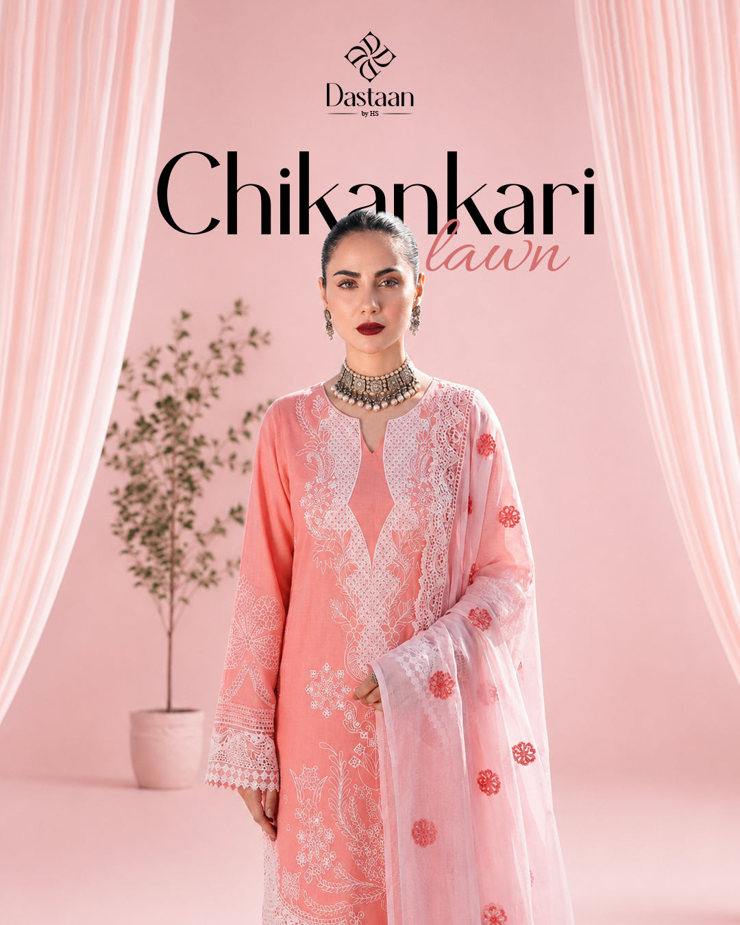 CRIMSON chikankari lawn luxury3pc✓