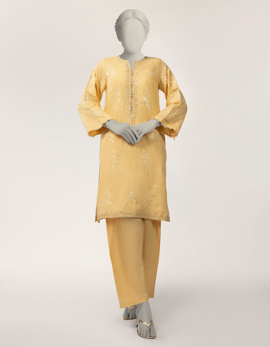 mustard maple silk embroidered co-ord set