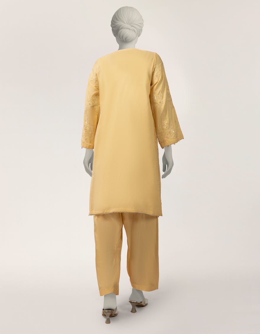 mustard maple silk embroidered co-ord set