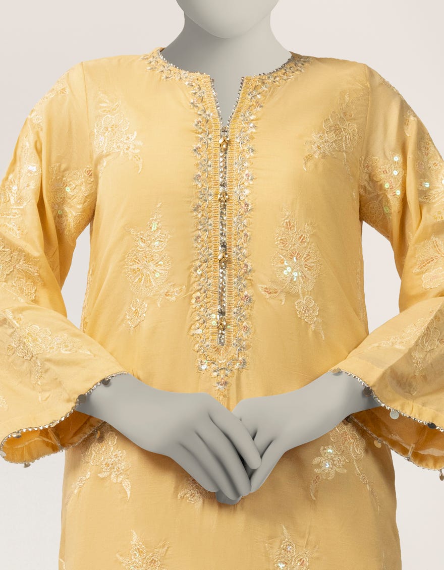 mustard maple silk embroidered co-ord set