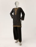 black raw silk embroidered co-ord set