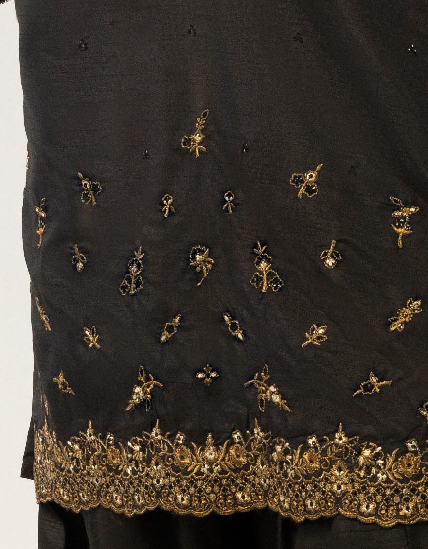 black raw silk embroidered co-ord set